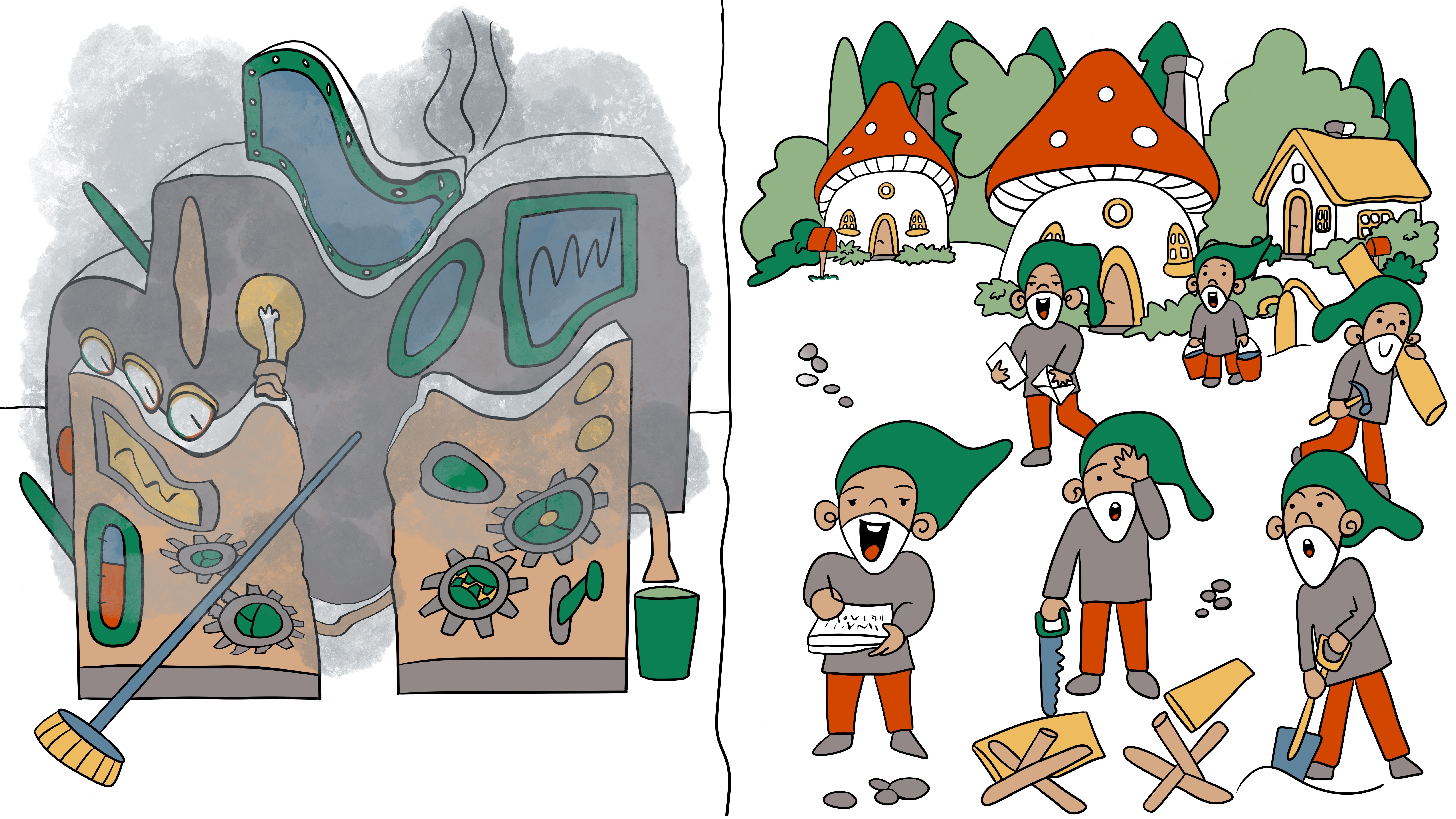 One bench with spilled sandwich, other benches fine - Illustration by Elisabeth Bahngoura One bench with spilled sandwich, other benches fine