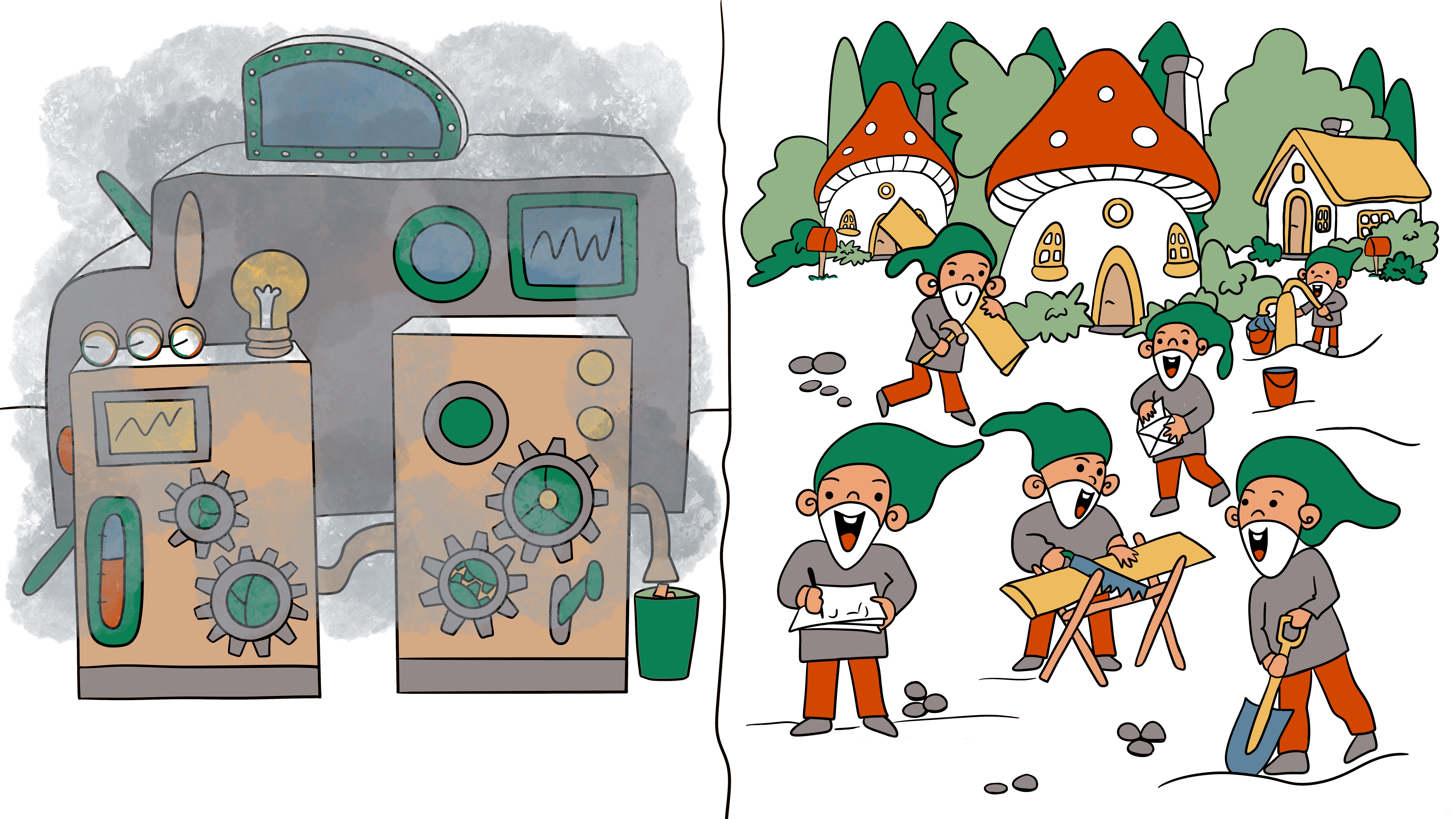 Machine parks versus gnome villages